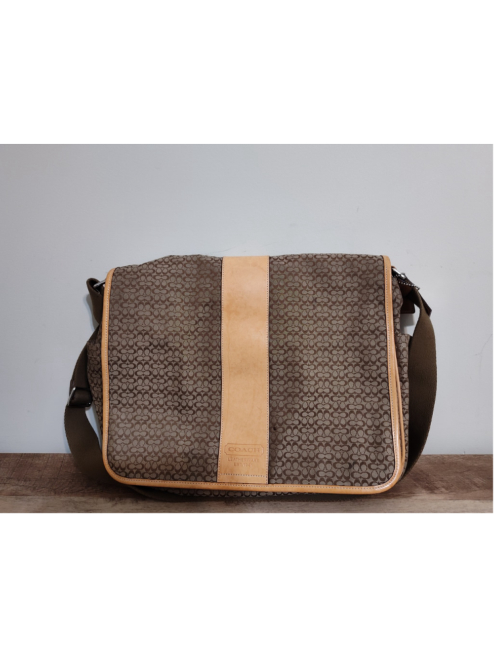 Unisex Coach Signature Messenger Bag, One Size, Brown and Beige